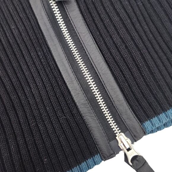 Dino Gaspari Black Ribbed Knit Dress with Collar Medium Faux Leather Pocket - Picture 9 of 15